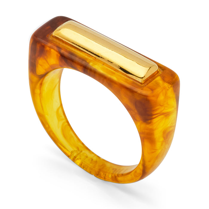 Thin Rectangle Gold Plate Resin Ring | Lucas Jack