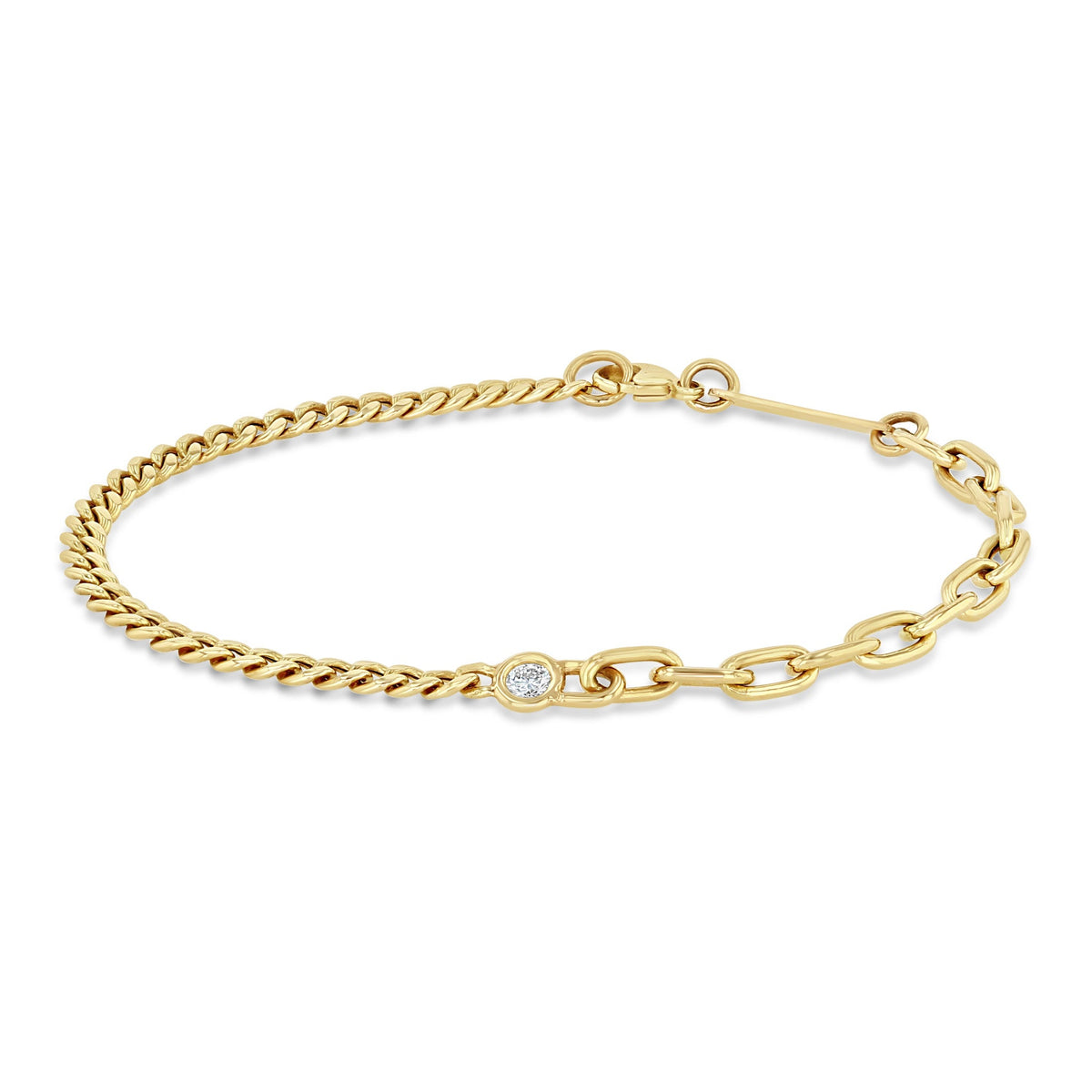 14k Floating Diamond Mixed Small Curb Chain & Medium Square Oval Chain Bracelet | Zoe Chicco