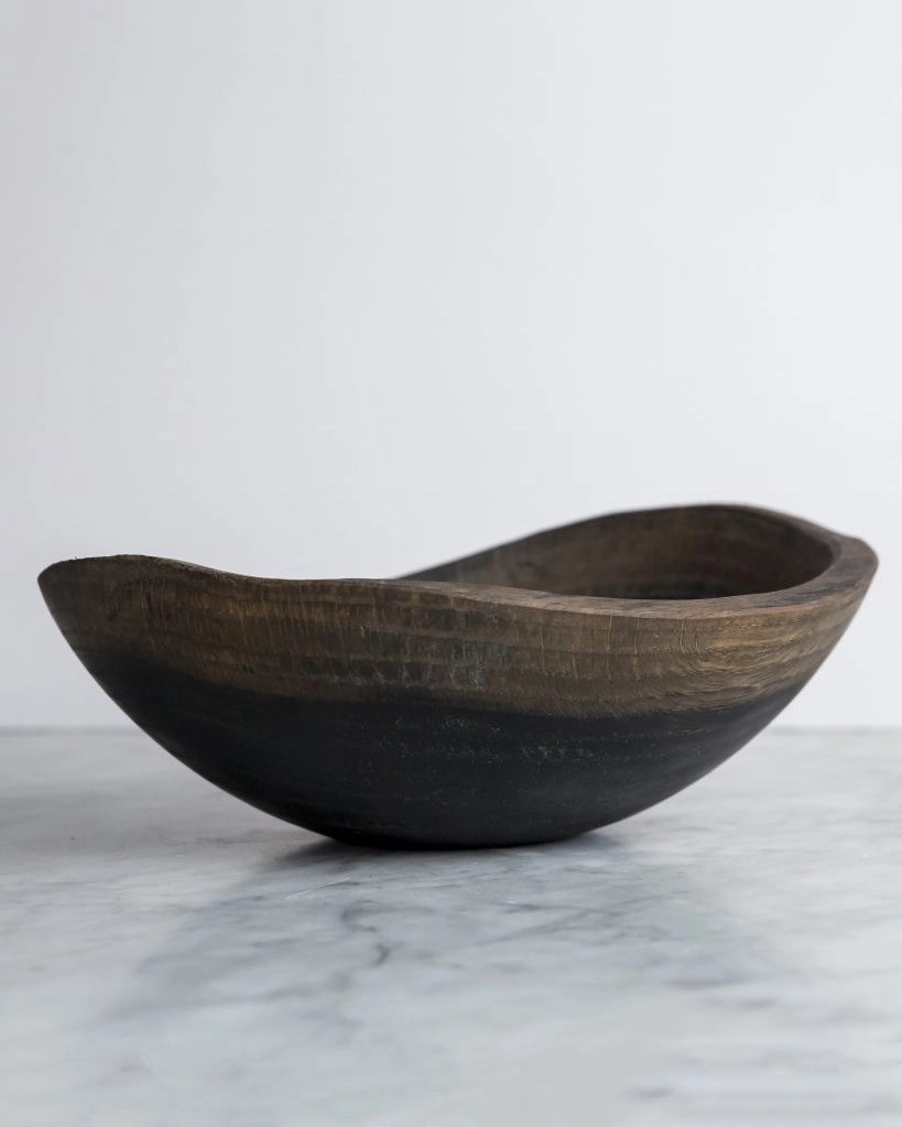 Live Edge Black Ebonized Oak Oval Wooden Bowl | Spencer Peterman