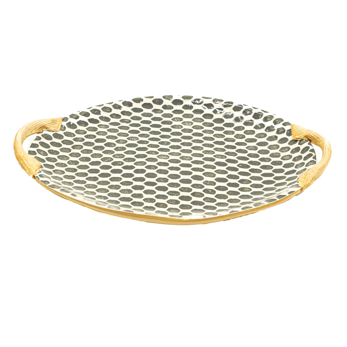 Handcrafted Terrafirma oval stoneware platter with handles side