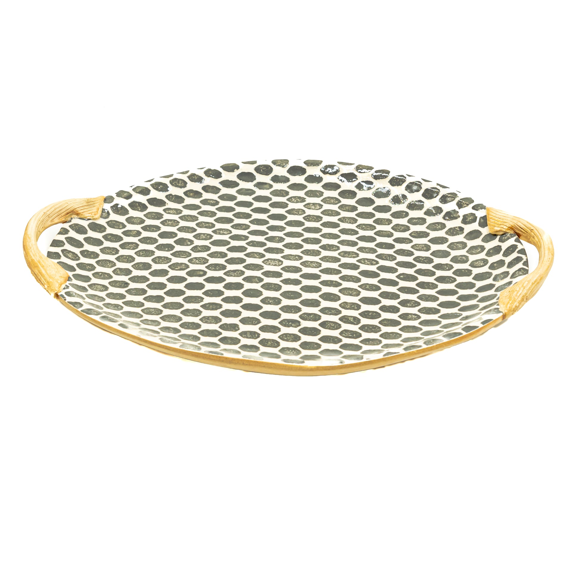 Handcrafted Terrafirma oval stoneware platter with handles side
