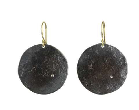 Textured Oxidized Disc Earring
