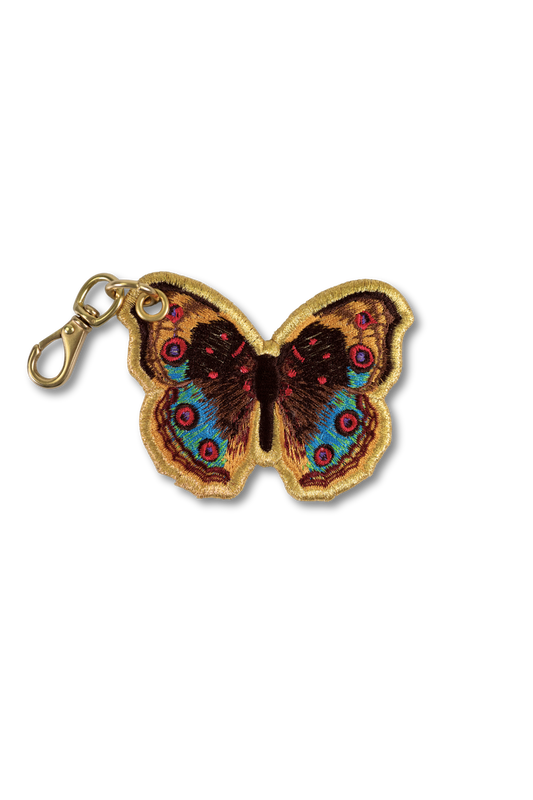 Wild Thread Studio embroidered Leopard Butterfly charm with jewel-tone eye spots and solid brass hardware
