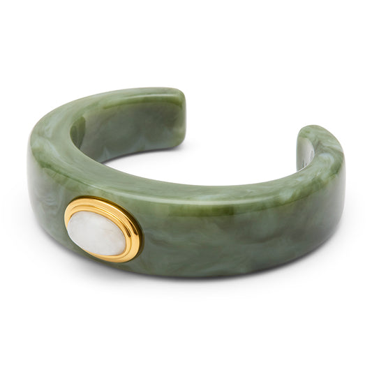 Lucas Jack oval stone resin bangle in deep grey resin with pink crystal
