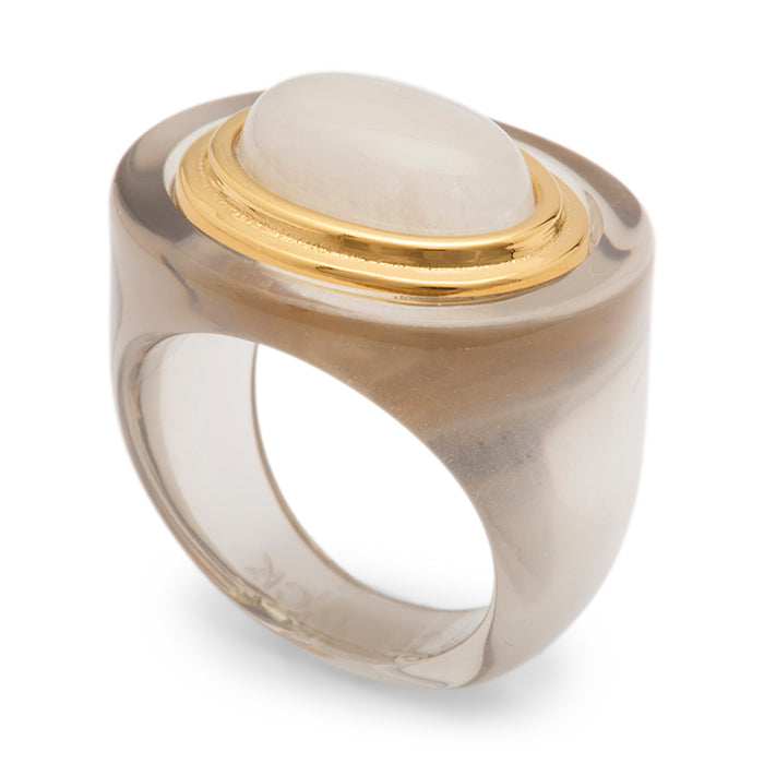 Oval Stone Double Gold Rimmed Resin Ring | Lucas Jack