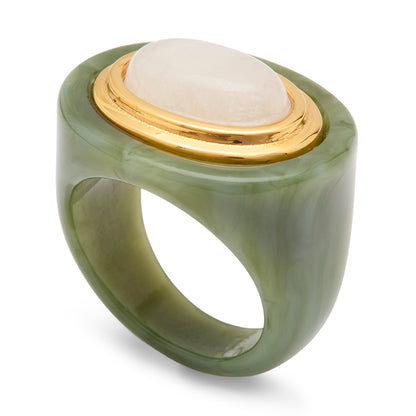 Oval Stone Double Gold Rimmed Resin Ring | Lucas Jack