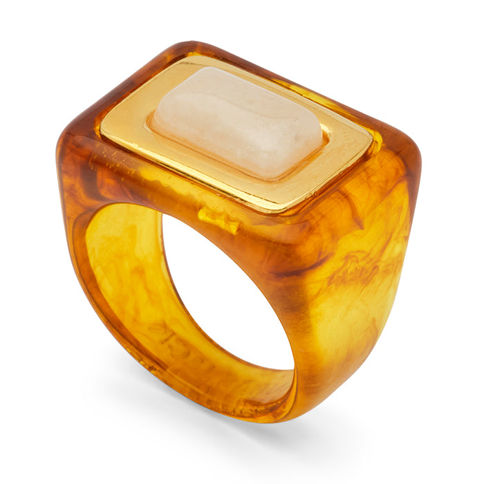 Rectangle Stone and Gold Rimmed Resin Ring | Lucas Jack