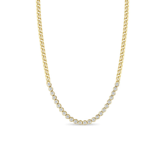 14k Tiny Diamond Bezel Tennis Segment Small Box Chain Necklace | Zoe Chicco
