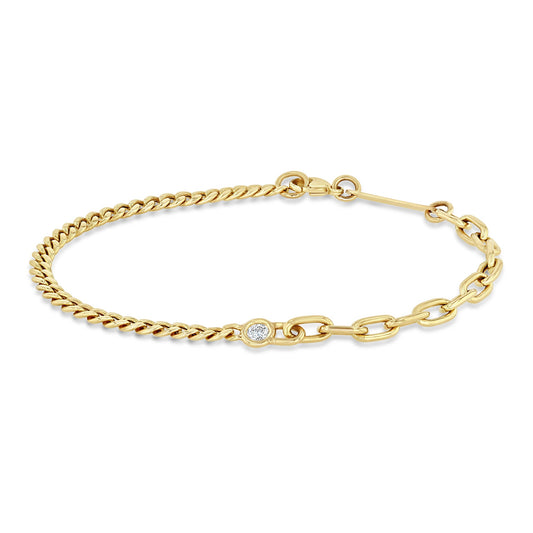 14k Floating Diamond Mixed Small Curb Chain & Medium Square Oval Chain Bracelet | Zoe Chicco