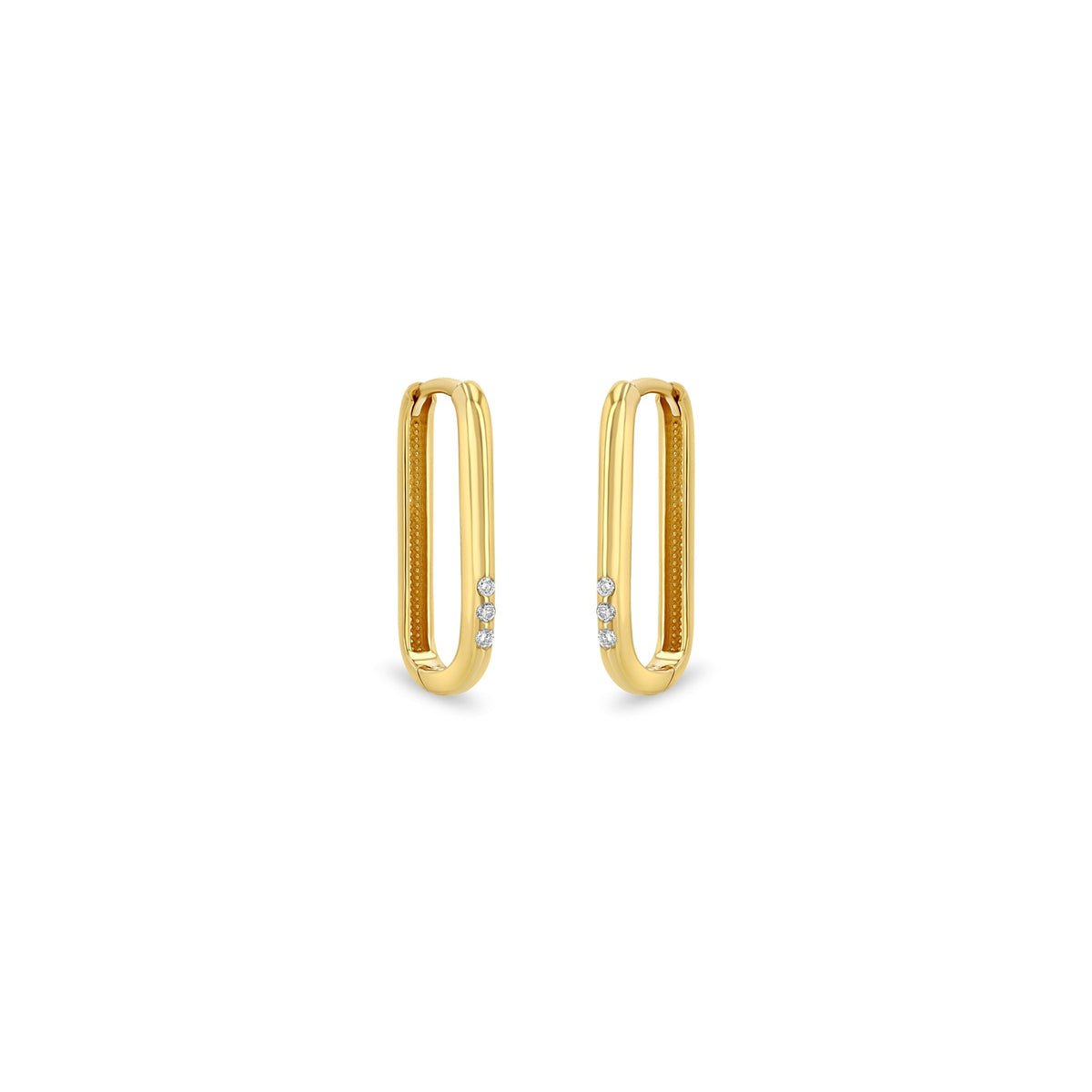 14k 3 Diamond Thick Large Oval Hinge Hoop Earrings | Zoe Chicco