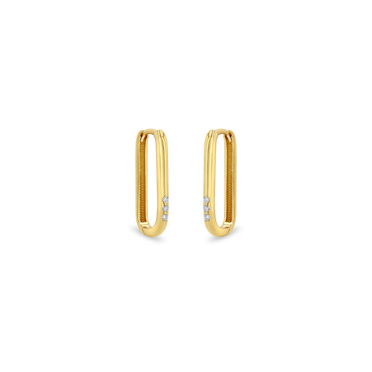 14k 3 Diamond Thick Large Oval Hinge Hoop Earrings | Zoe Chicco