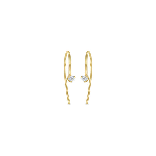 14k Prong Diamond Long Wire Earrings | Zoe Chicco