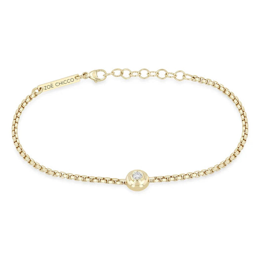 14k Small Bezel Diamond Apron Small Box Chain Bracelet | Zoe Chicco