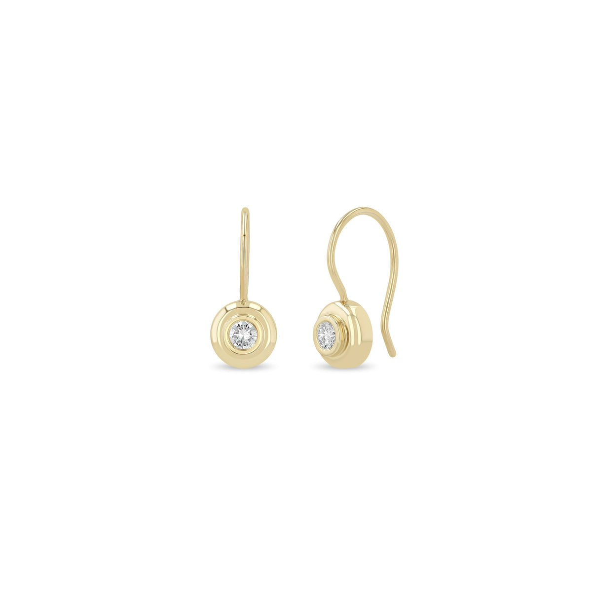 14k Small Bezel Diamond Apron Hook Earrings | Zoe Chicco