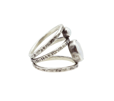J & I Textural Silver and Pearl Ring