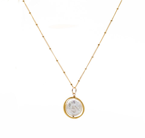 Philippa Roberts Open Circle with Large Pearl Necklace - Vermeil