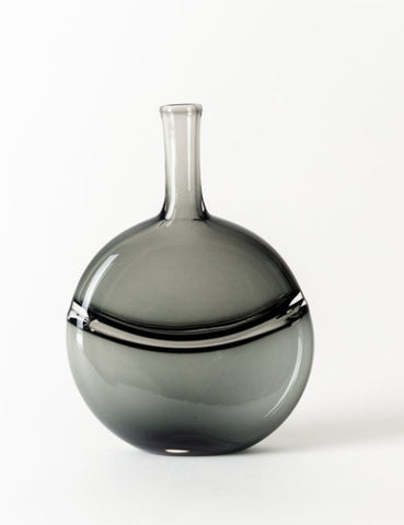 Bodker Handblown Glass- Small Flat Bottle in Charcoal