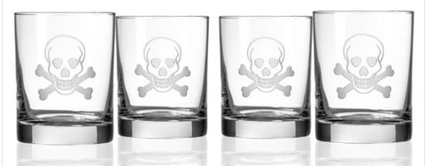 Rolf Glass Skull & Bones Double Old Fashion Glasses - Single Glass