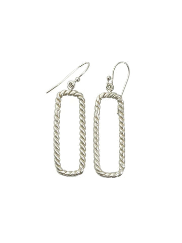 Philippa Roberts Long Twisted Silver Rectangle Earrings